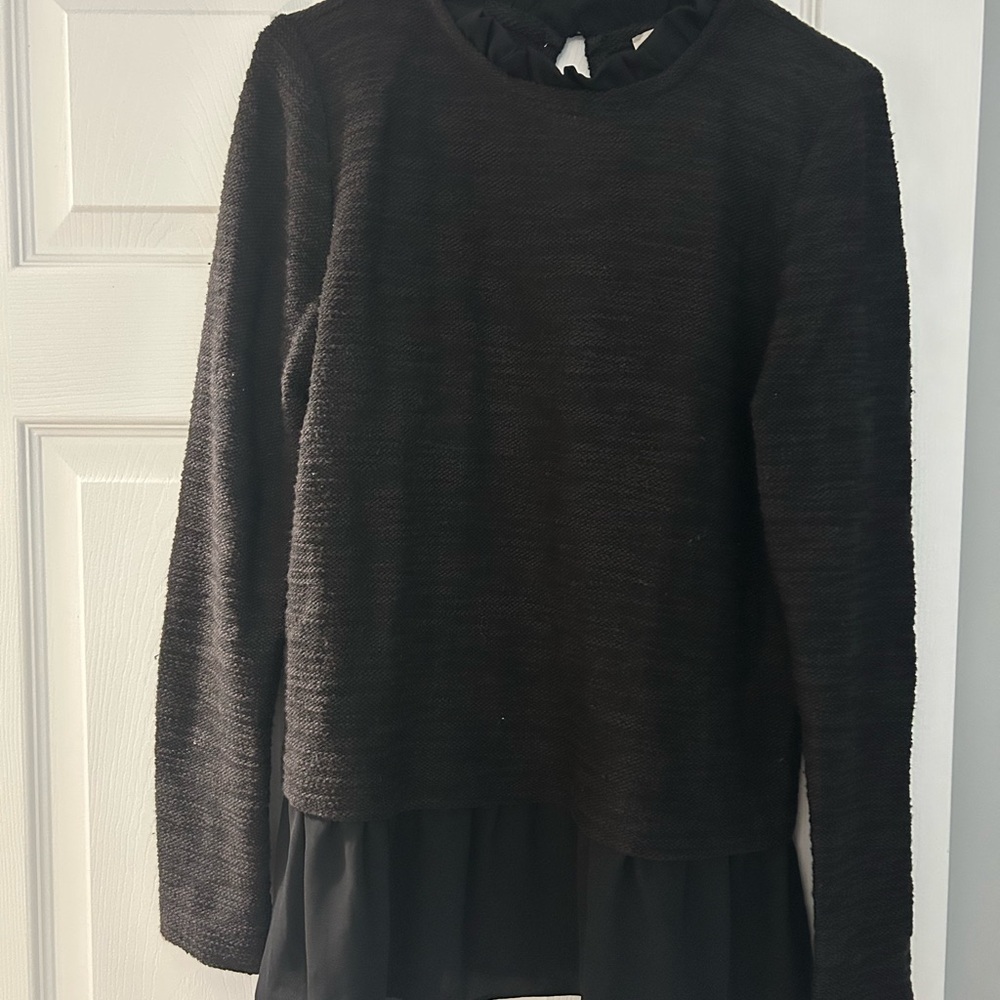 LOFT Black Textured Blouse with Layered Hem